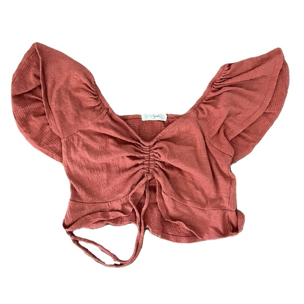 Crop Tie Front Blouse Top